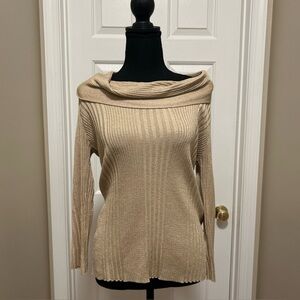 Gold cowlneck Ribbed Women's Sweater